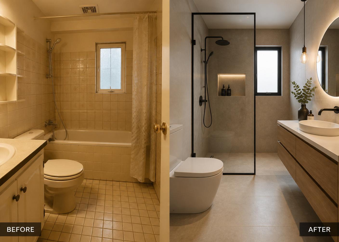 Salle de bain avant et après rénovation par EBC